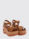 chloé high wedge sandals in calfskin leather with embroidered logo and strap