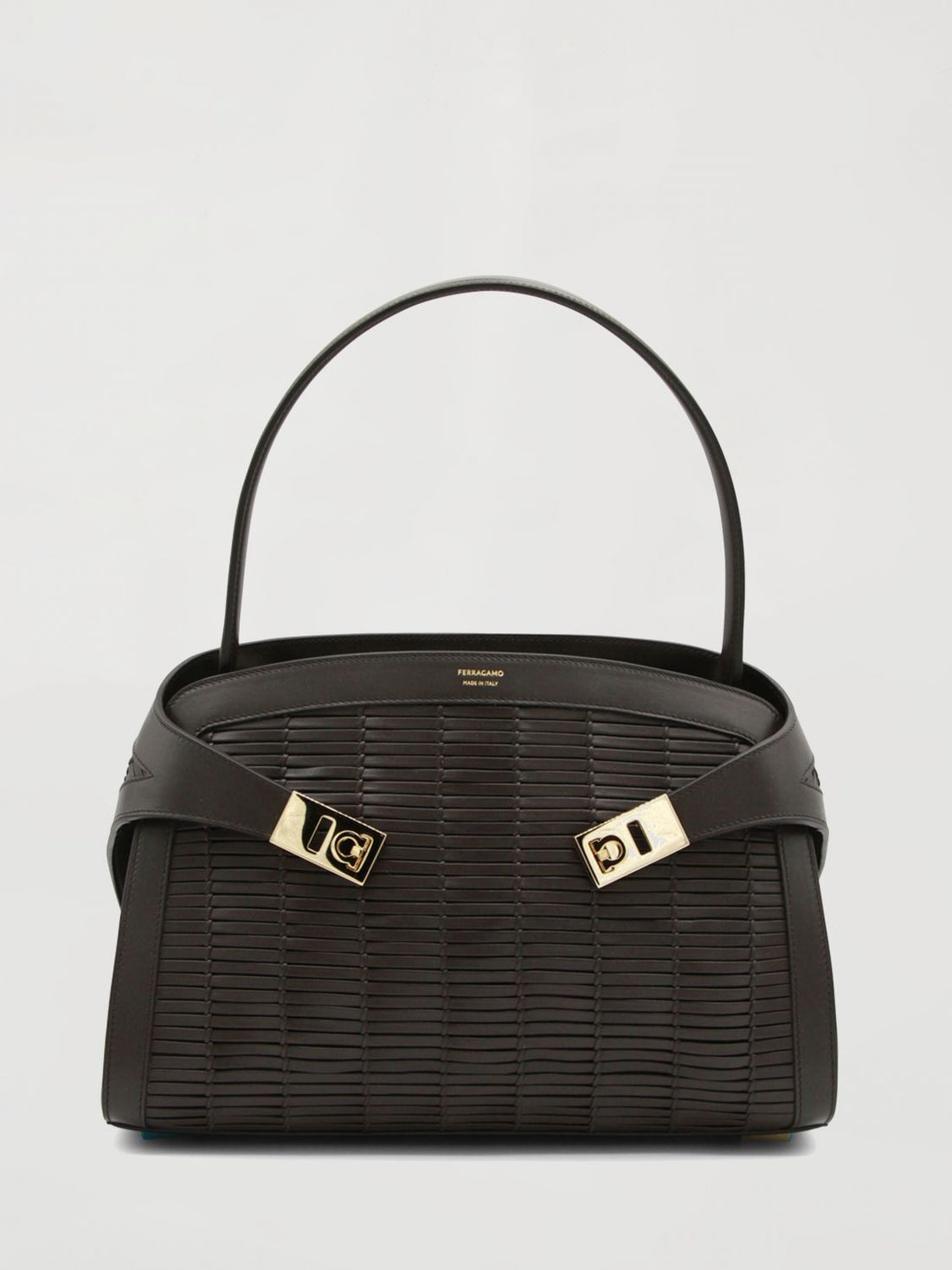 FERRAGAMO OS hug bag in woven leather
