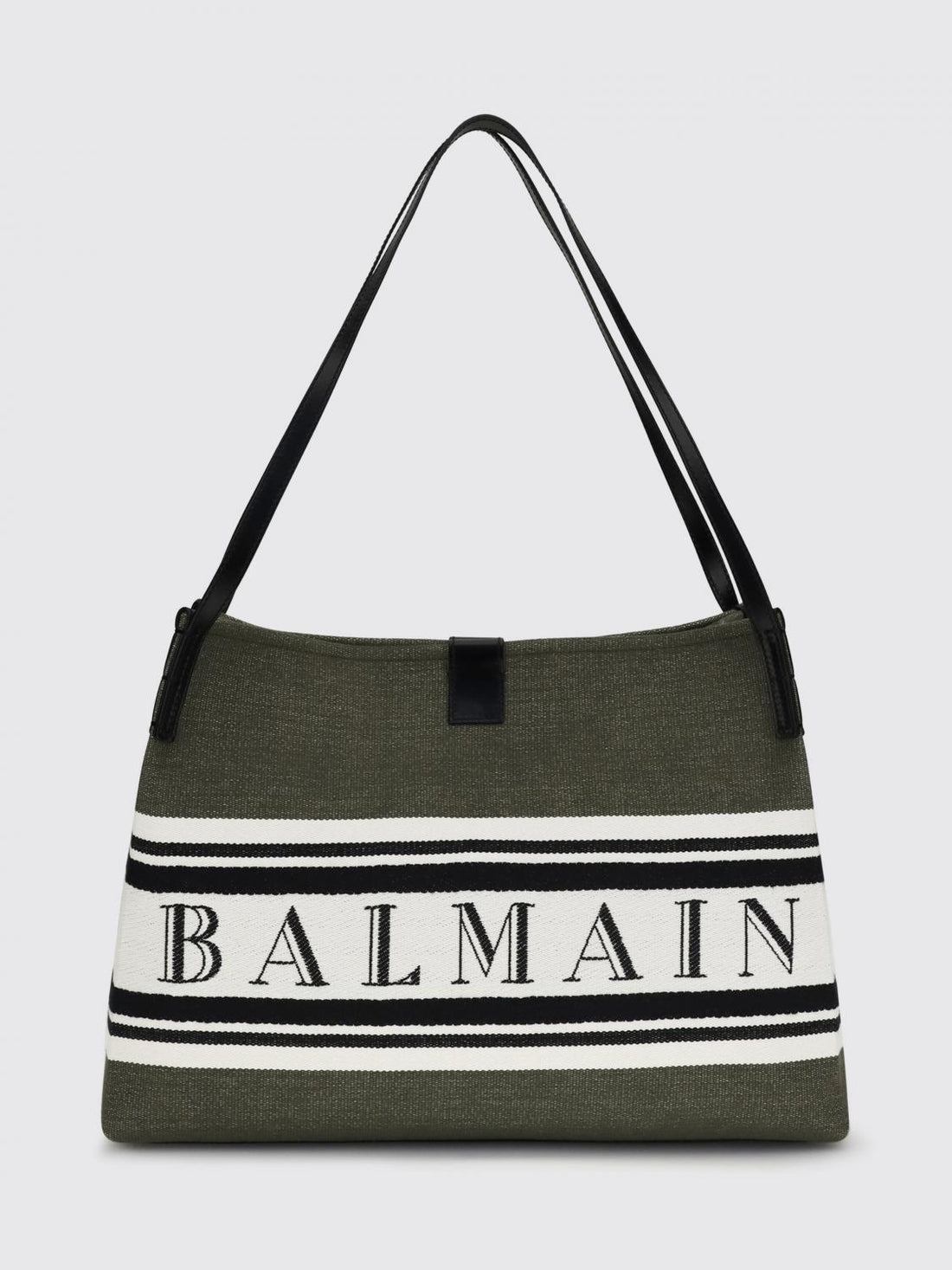 BALMAIN OS jacquard logo cotton shoulder bag with double leather handles
