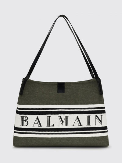 jacquard logo cotton shoulder bag with double leather handles