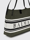 jacquard logo cotton shoulder bag with double leather handles