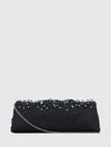 satin clutch with bead embroidery and chain strap