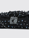 satin clutch with bead embroidery and chain strap