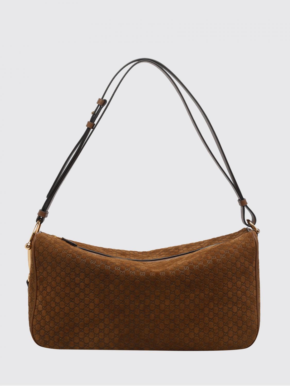 half horsebit suede bag with embossed gg monogram