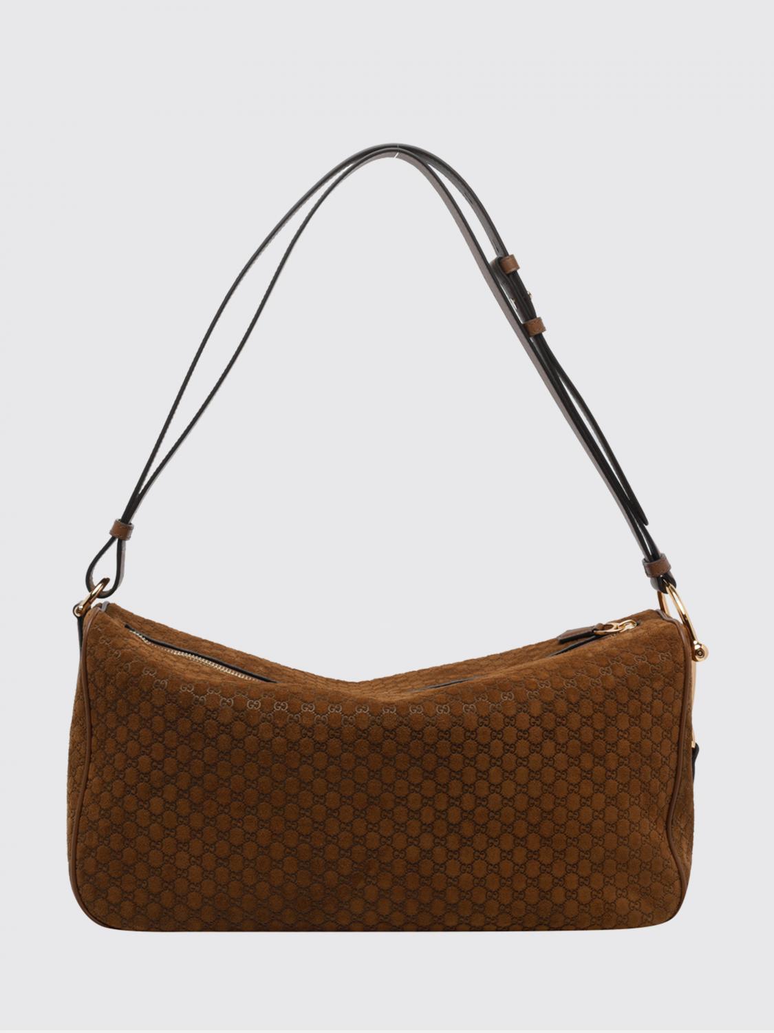 half horsebit suede bag with embossed gg monogram