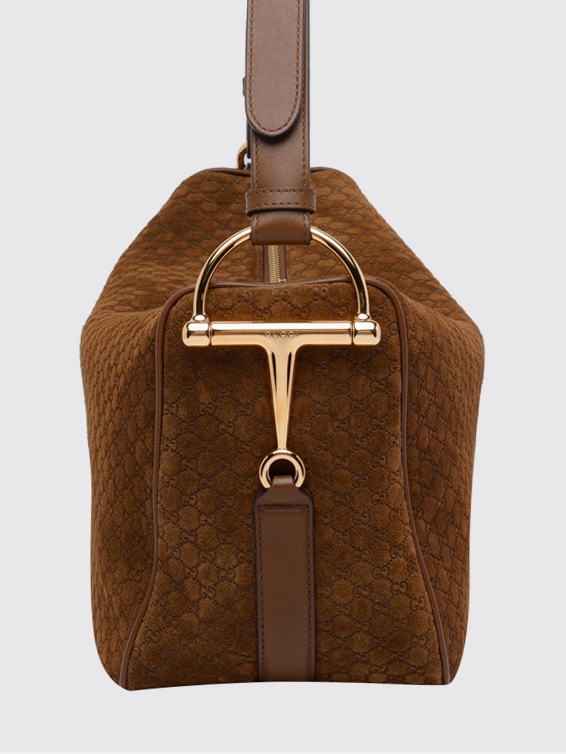 half horsebit suede bag with embossed gg monogram