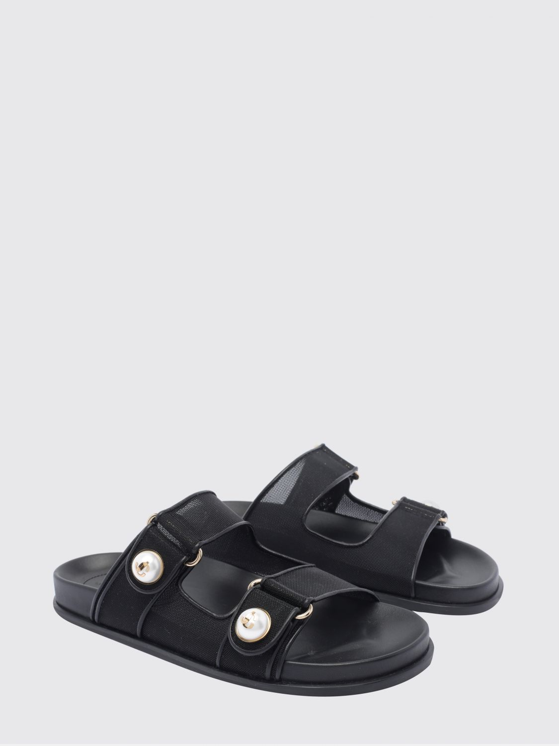 fayence pearl-embellished mesh low-heel sandals