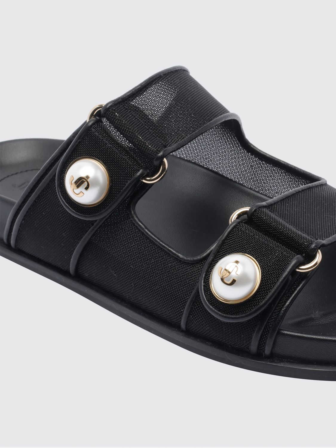 fayence pearl-embellished mesh low-heel sandals