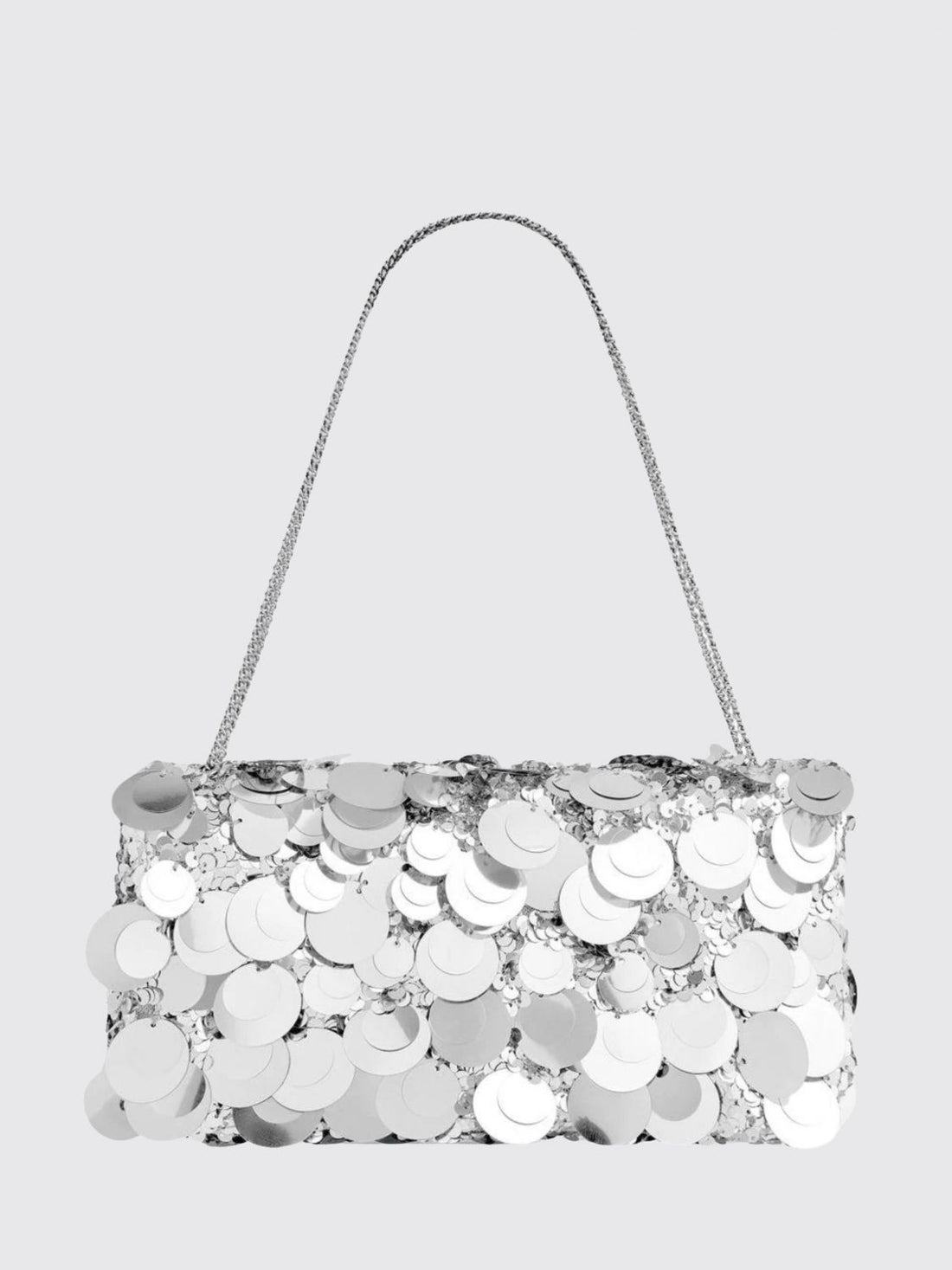 RABANNE OS sparkle baguette shoulder bag with sequins and metallic mesh handle