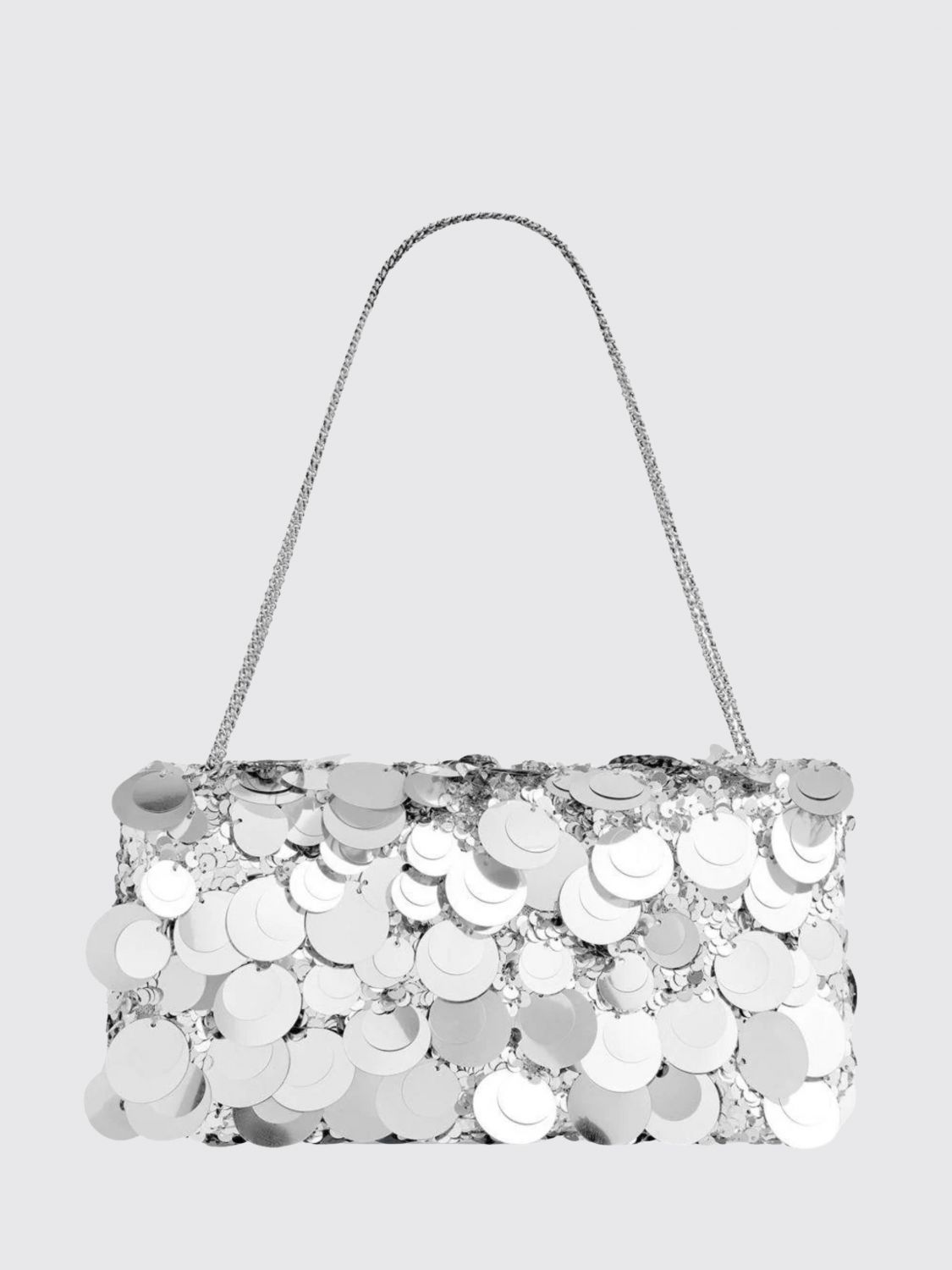 sparkle baguette shoulder bag with sequins and metallic mesh handle