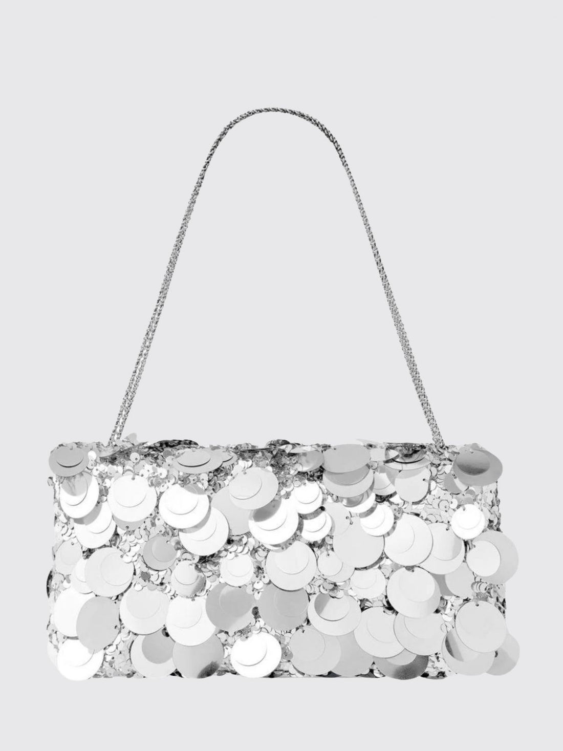 RABANNE OS sparkle baguette shoulder bag with sequins and metallic mesh handle
