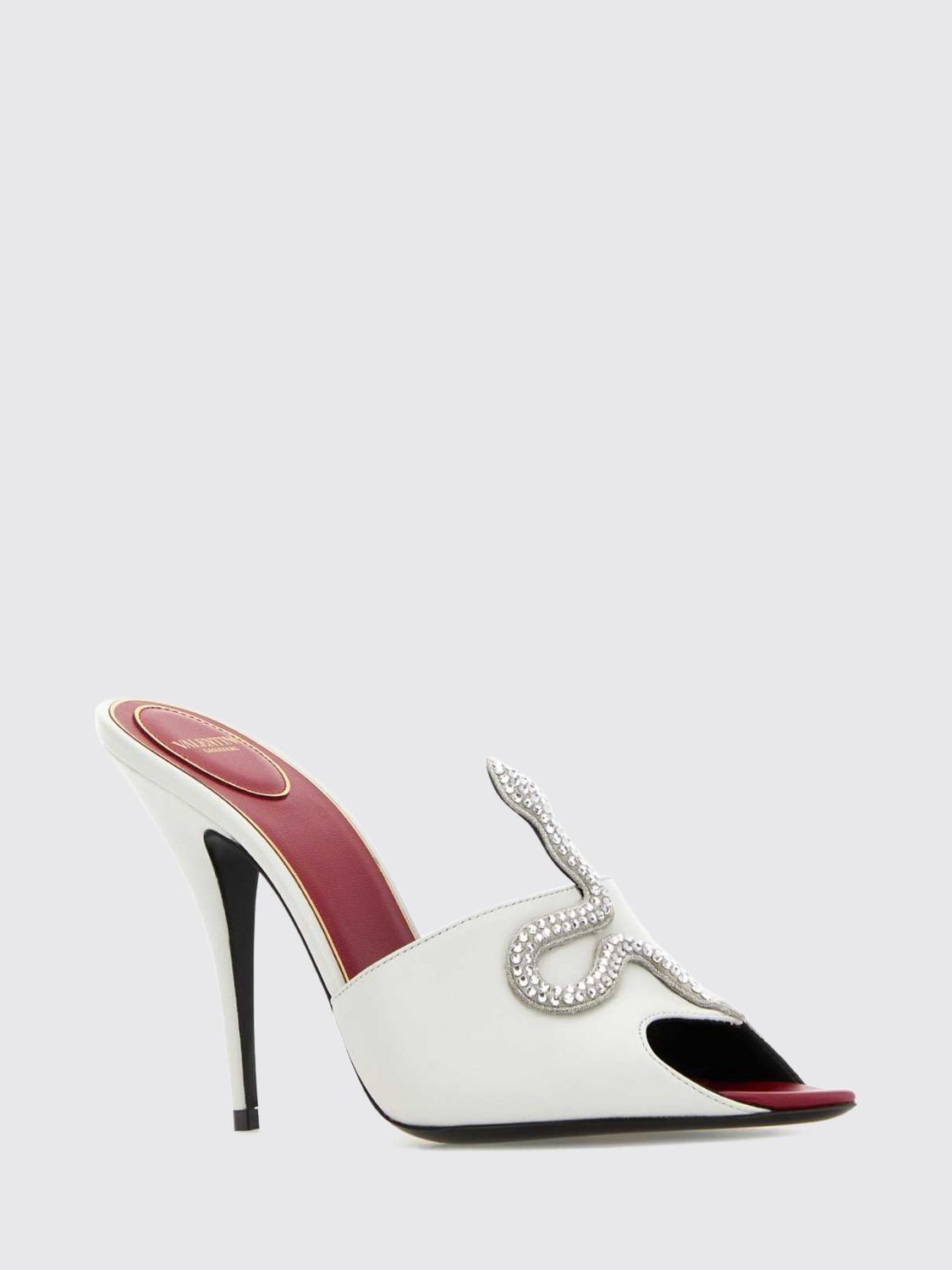 leather mules with vlogo signature and rhinestones