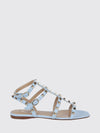 rockstud low-heeled t-strap sandals in calfskin