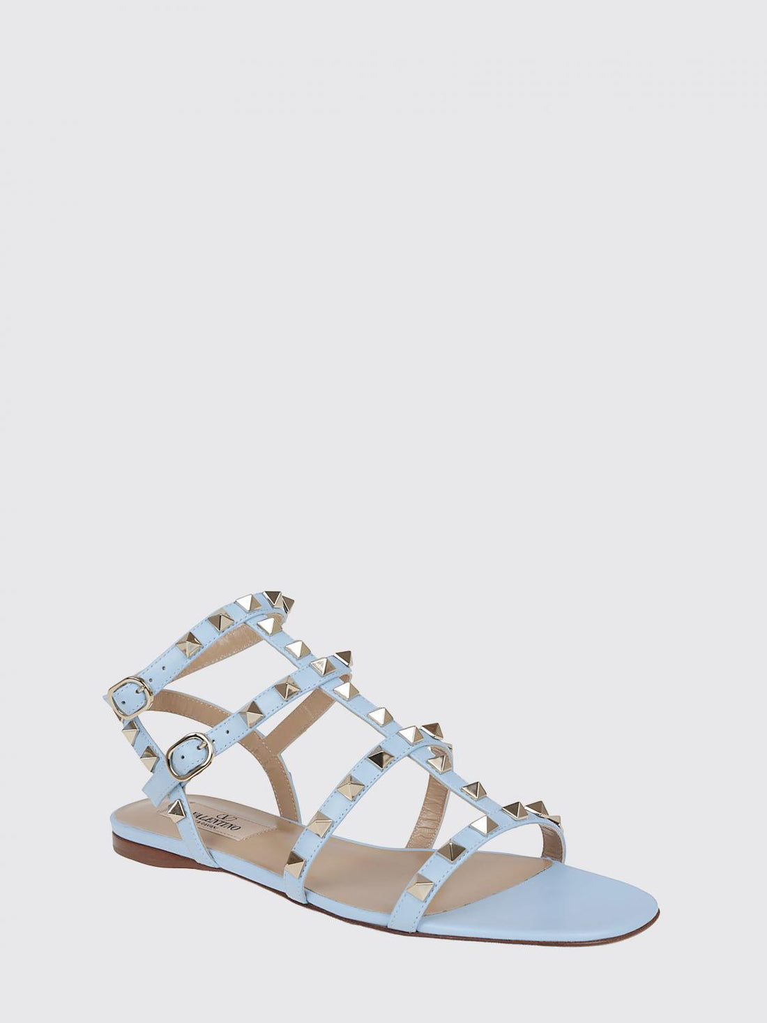 VALENTINO GARAVANI 36 rockstud low-heeled t-strap sandals in calfskin