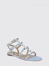 rockstud low-heeled t-strap sandals in calfskin