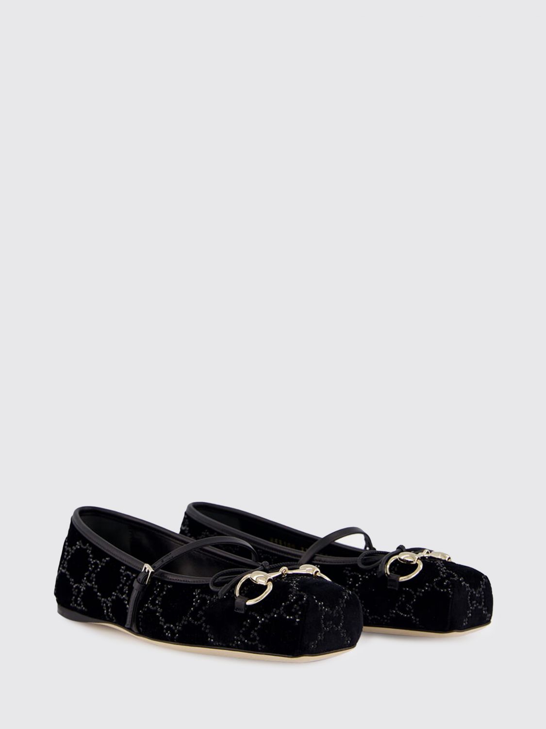 velvet horsebit ballerinas with gg rhinestone monogram
