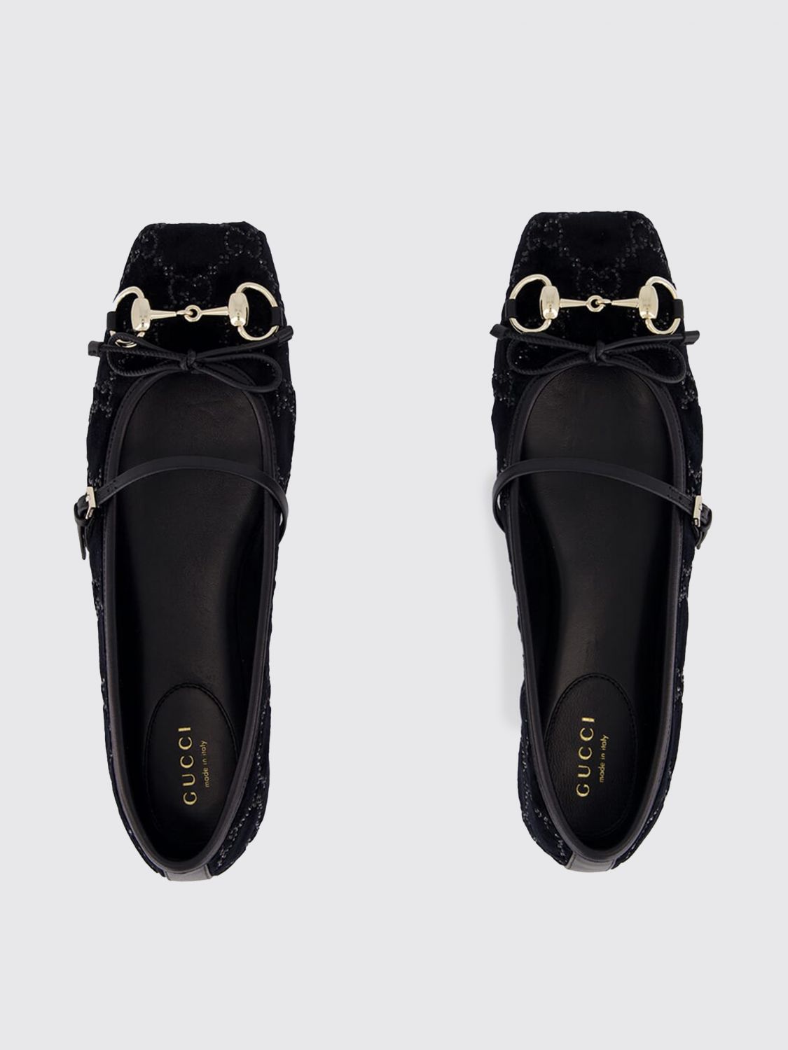 velvet horsebit ballerinas with gg rhinestone monogram