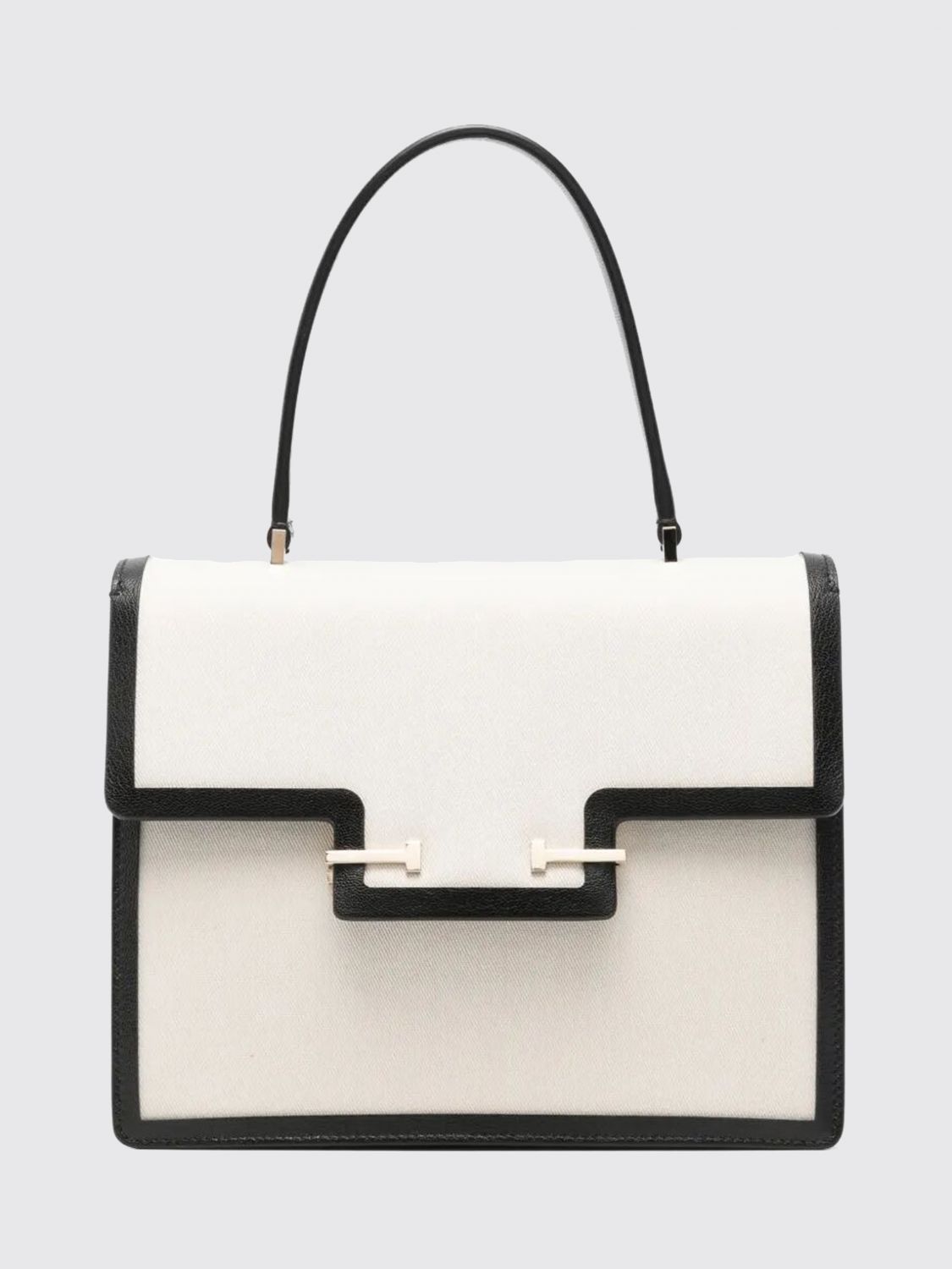 aube bicolor leather and canvas handbag