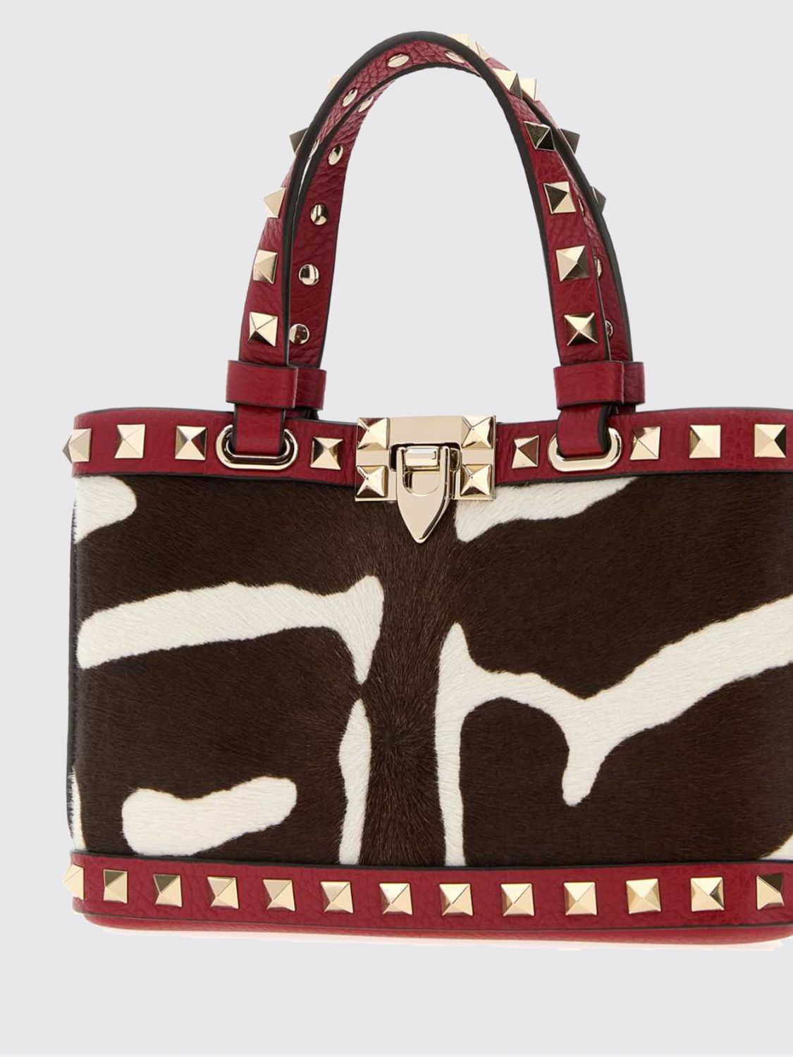 rockstud animalier pony skin and leather bag