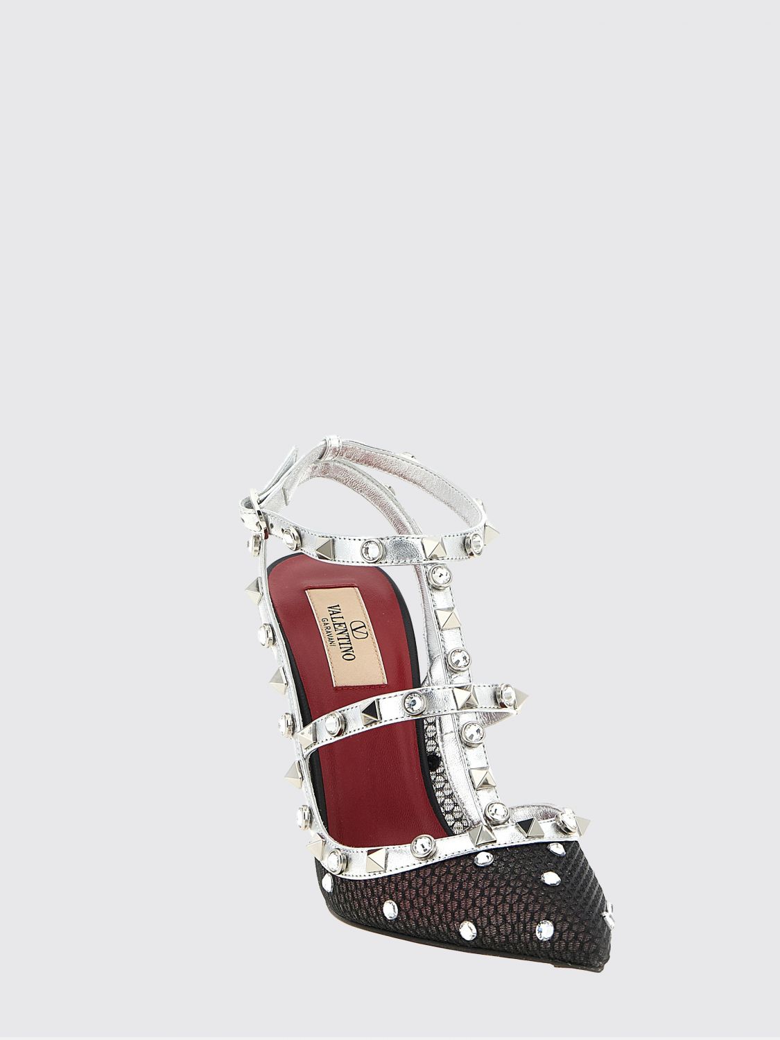 rockstud pump in mesh and leather with rhinestones and studs