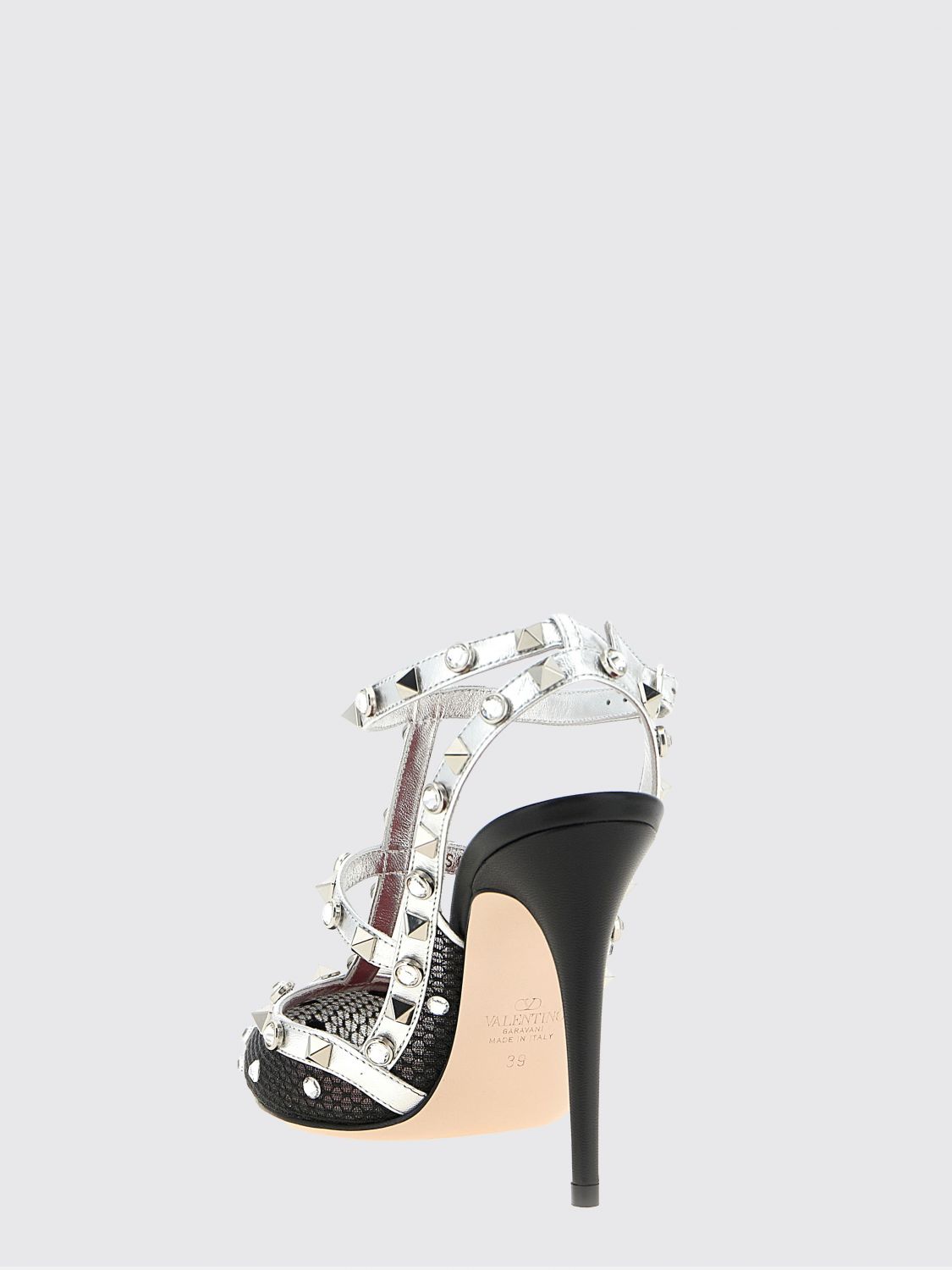 rockstud pump in mesh and leather with rhinestones and studs