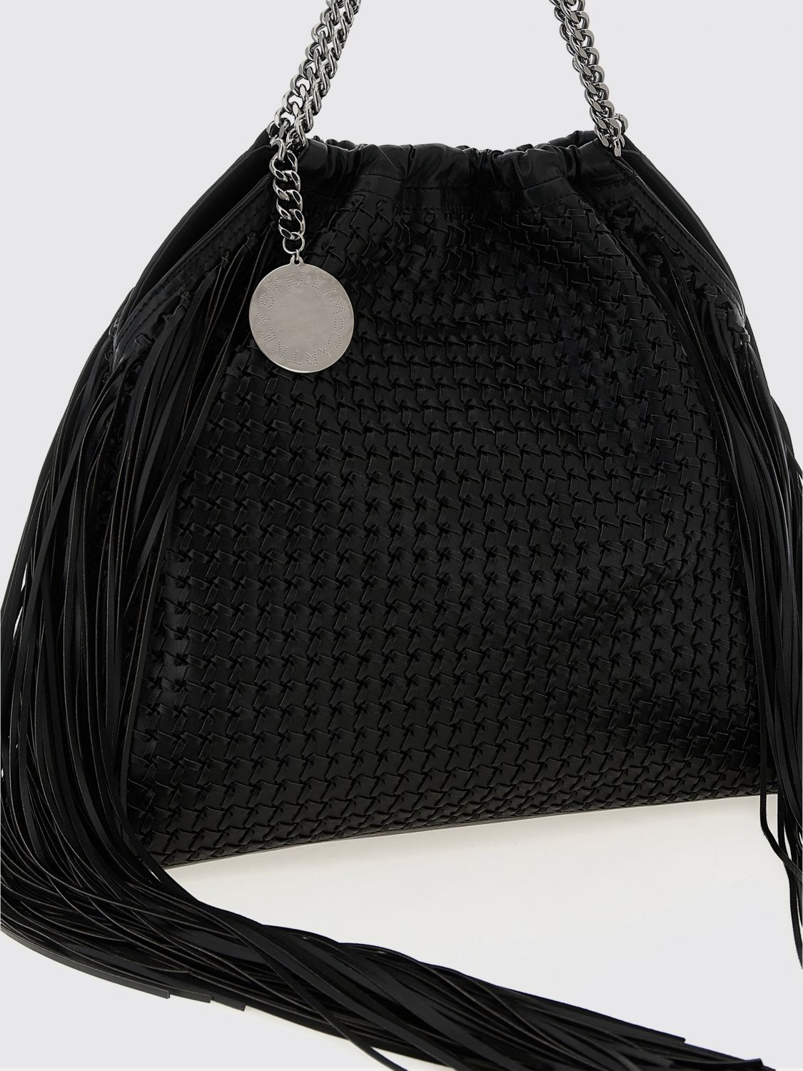 falabella braided faux leather bag with fringes