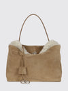 suede and shearling rodeo bag with logo bow