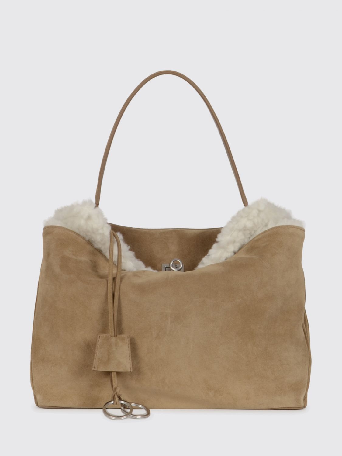 suede and shearling rodeo bag with logo bow