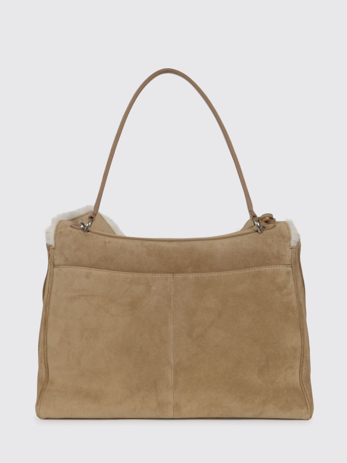 suede and shearling rodeo bag with logo bow
