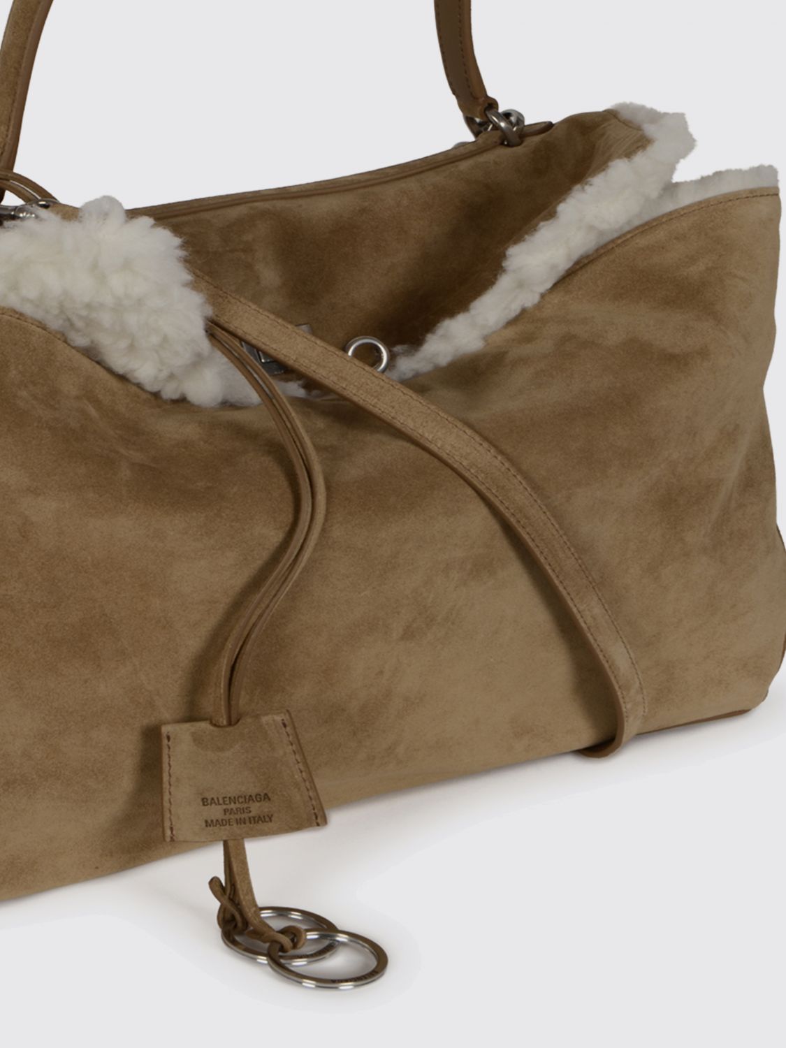 suede and shearling rodeo bag with logo bow