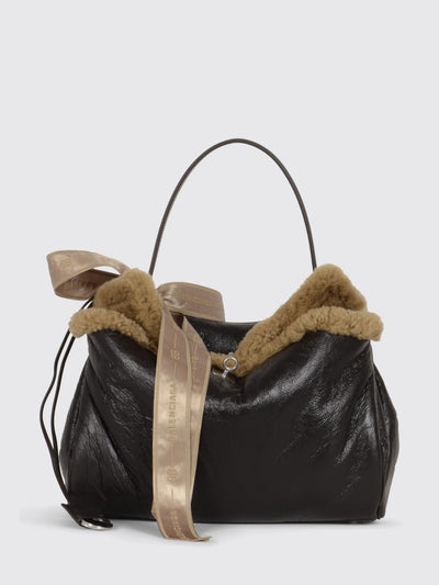 leather and shearling rodeo bag with logo bow