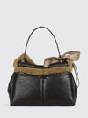 leather and shearling rodeo bag with logo bow
