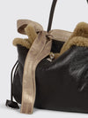 leather and shearling rodeo bag with logo bow