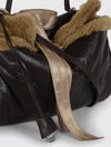 leather and shearling rodeo bag with logo bow