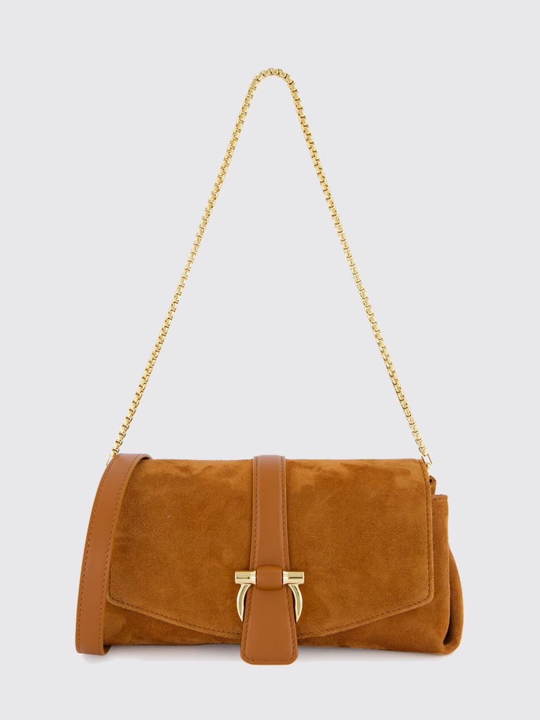 FERRAGAMO OS suede calfskin crossbody bag with gancini flap closure