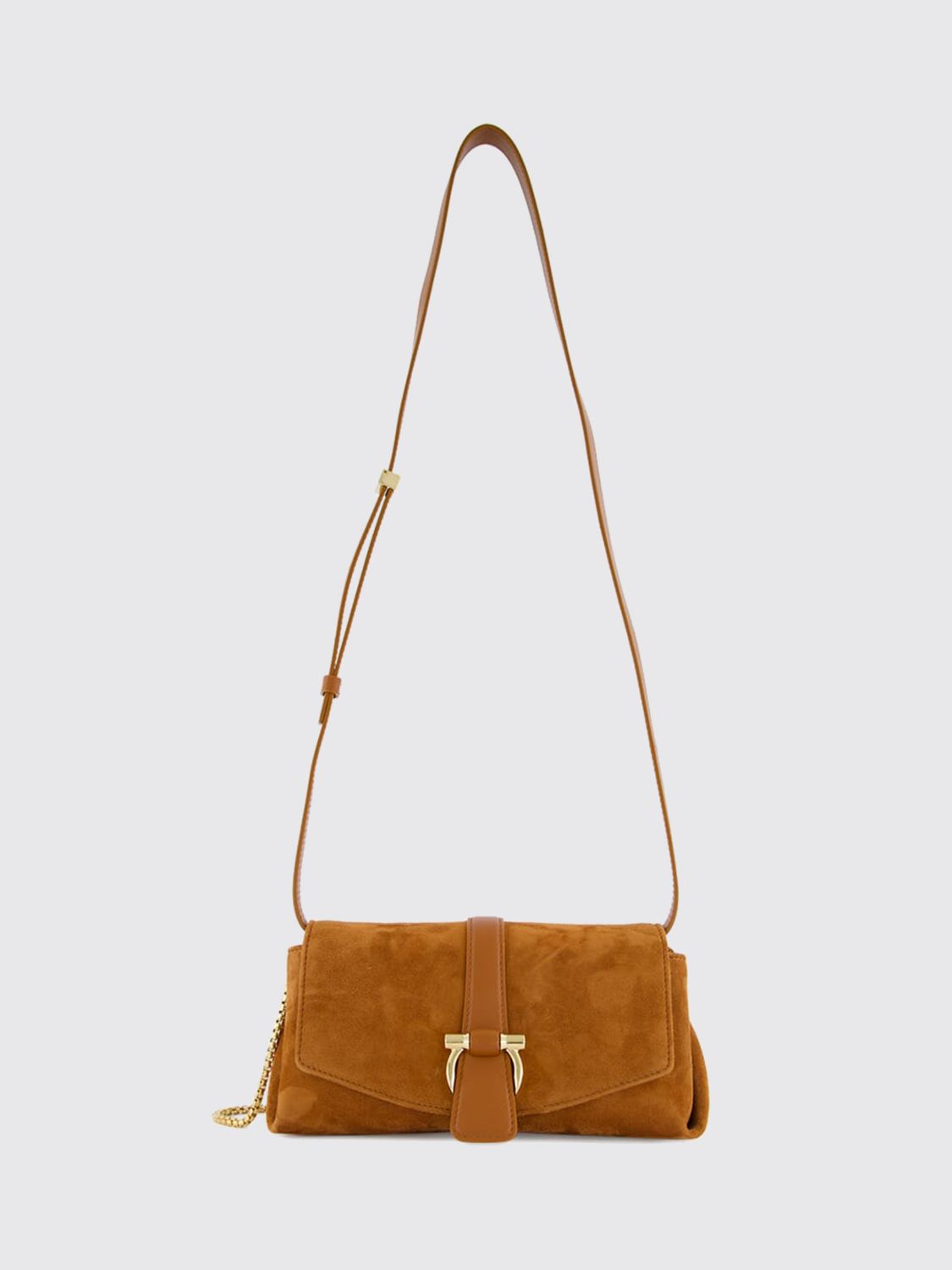 suede calfskin crossbody bag with gancini flap closure