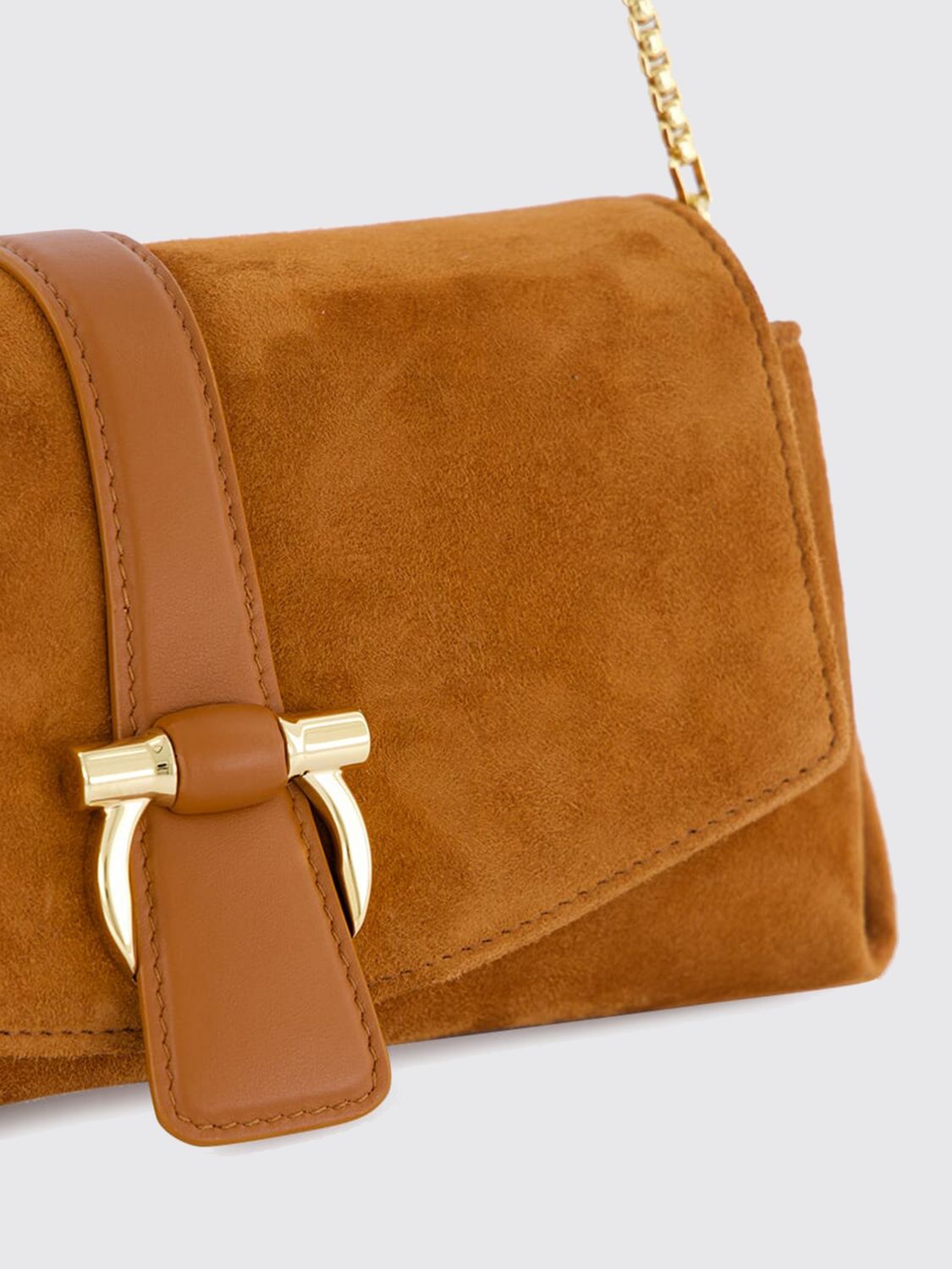 suede calfskin crossbody bag with gancini flap closure