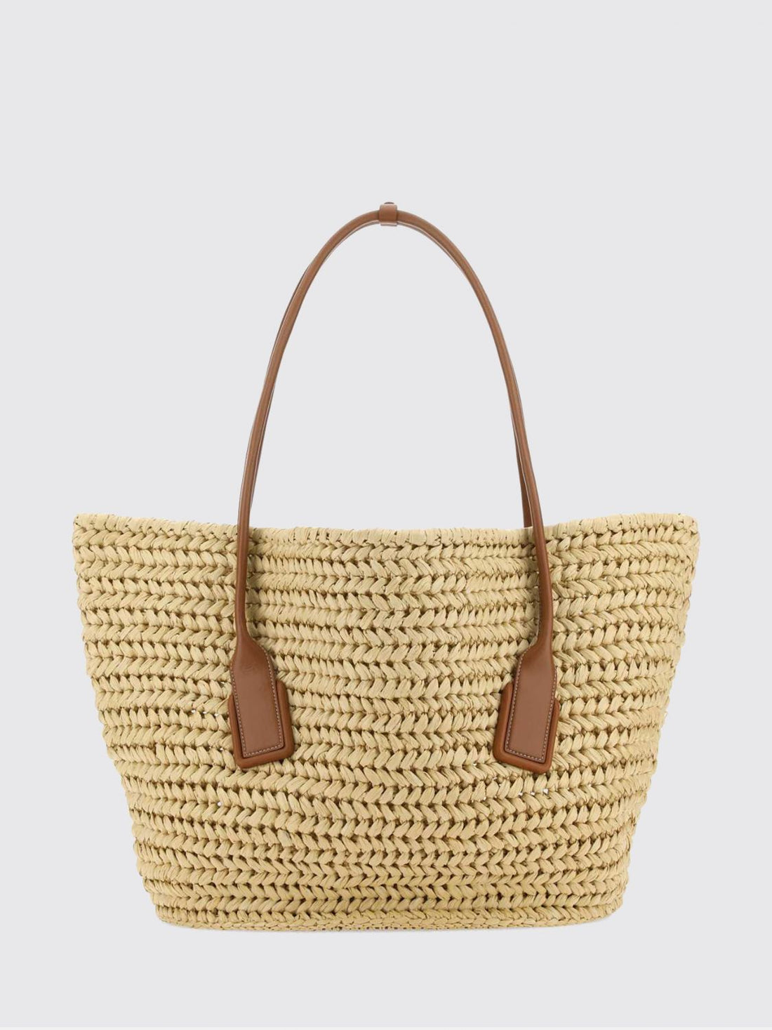 BOTTEGA VENETA OS medium arco raffia tote bag with double leather handles