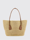 medium arco raffia tote bag with double leather handles