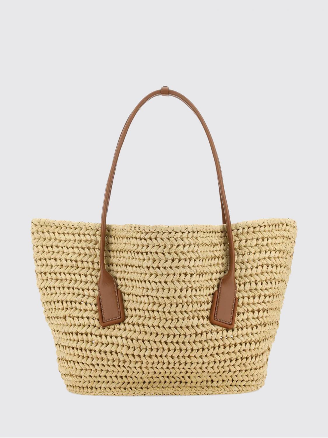 medium arco raffia tote bag with double leather handles
