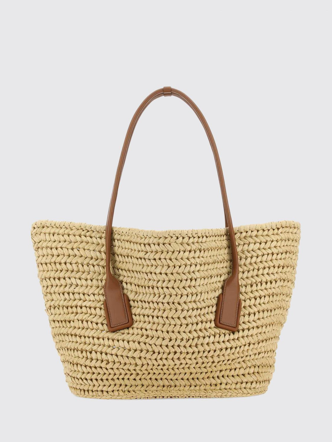BOTTEGA VENETA OS medium arco raffia tote bag with double leather handles