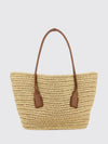 medium arco raffia tote bag with double leather handles