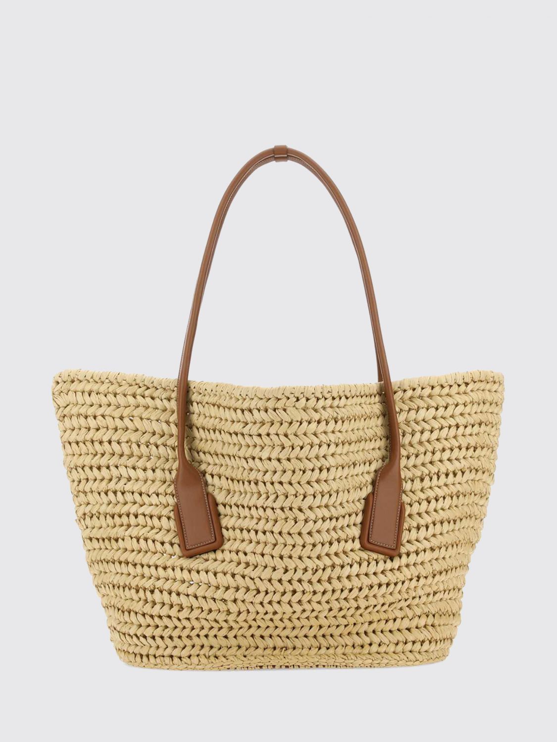medium arco raffia tote bag with double leather handles
