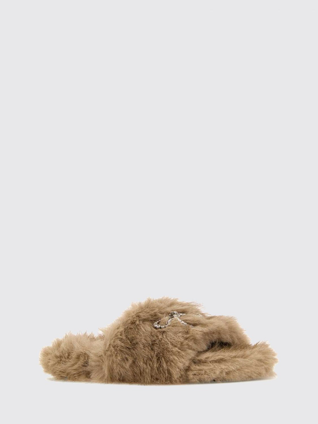 BALENCIAGA 38 faux fur slides with bow and rhinestone embellishment