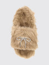 faux fur slides with bow and rhinestone embellishment