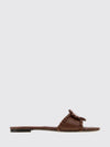 woven bovine leather slides with low heel and embossed logo