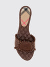woven bovine leather slides with low heel and embossed logo
