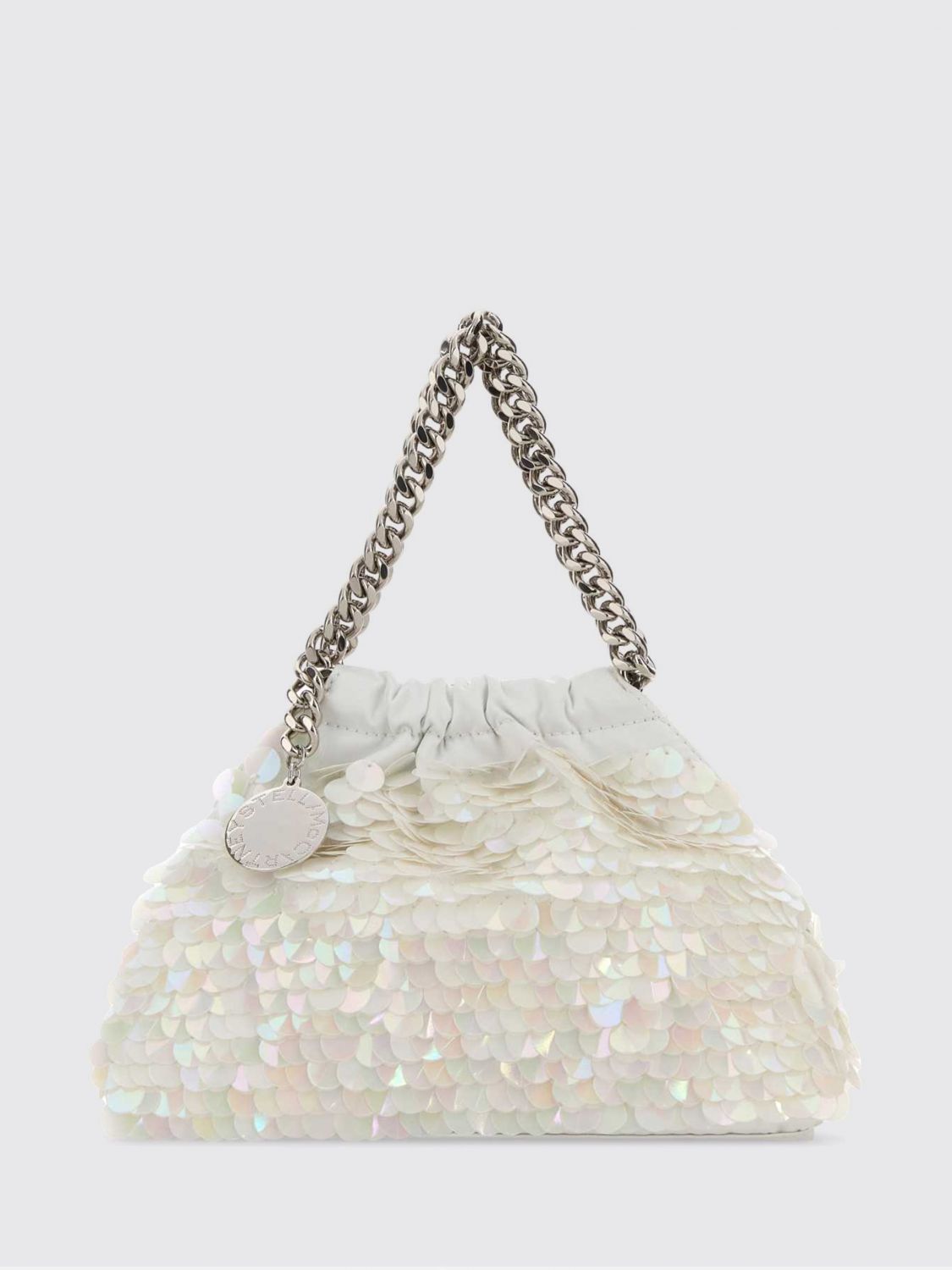 small falabella sequined satin handbag with chain detail