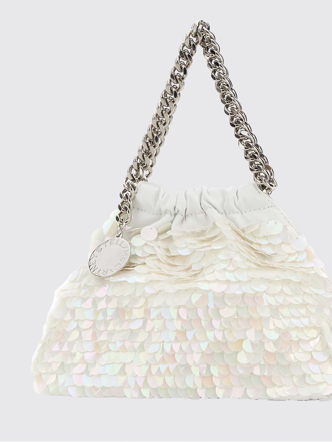 small falabella sequined satin handbag with chain detail