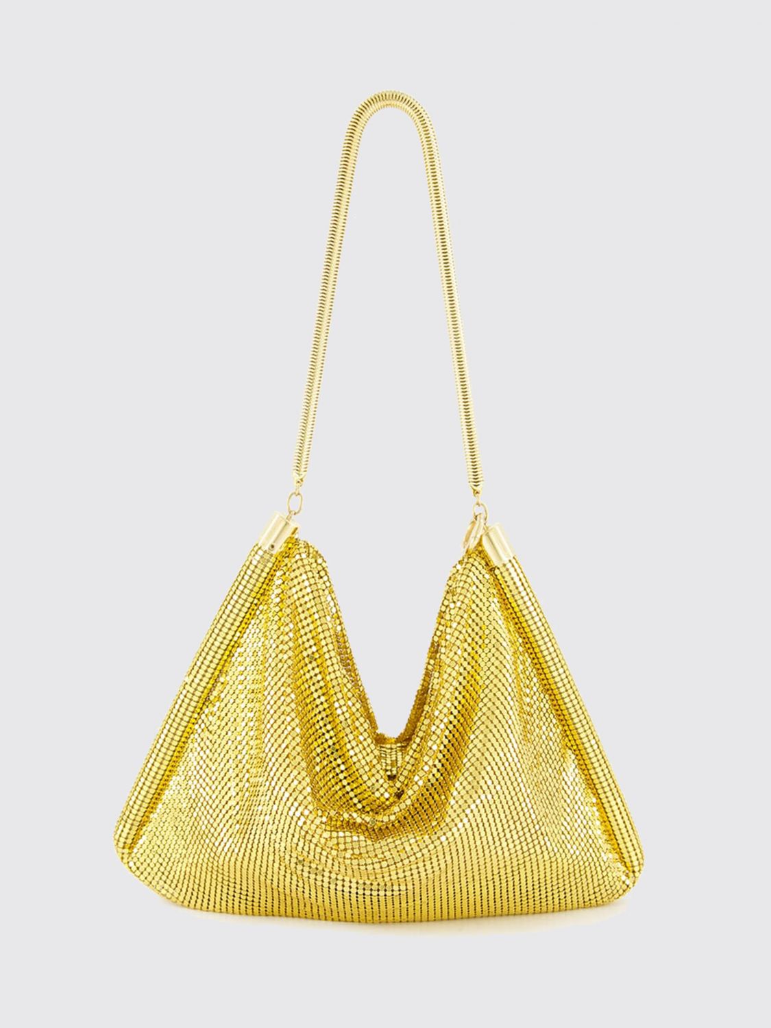 pixel aluminum shoulder bag with metal mesh handle